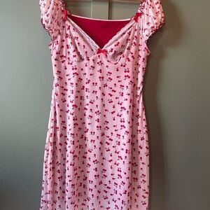 ROMWE Pink Cherry Print Midi Dress